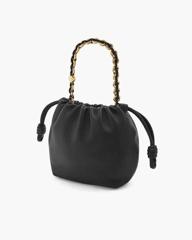 Medium Ruched Genuine Leather Bag Donut Chain