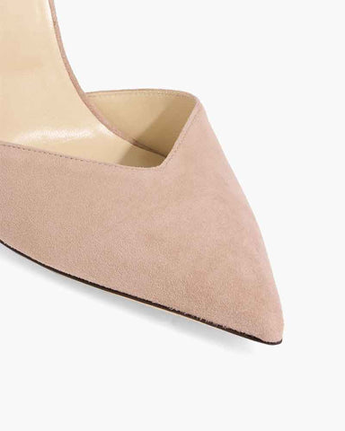 Women's Blush Suede Pointed Toe Pumps with Crystal Ankle Strap