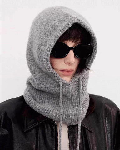 Women's Wool Ribbed Balaclava Soft Knit