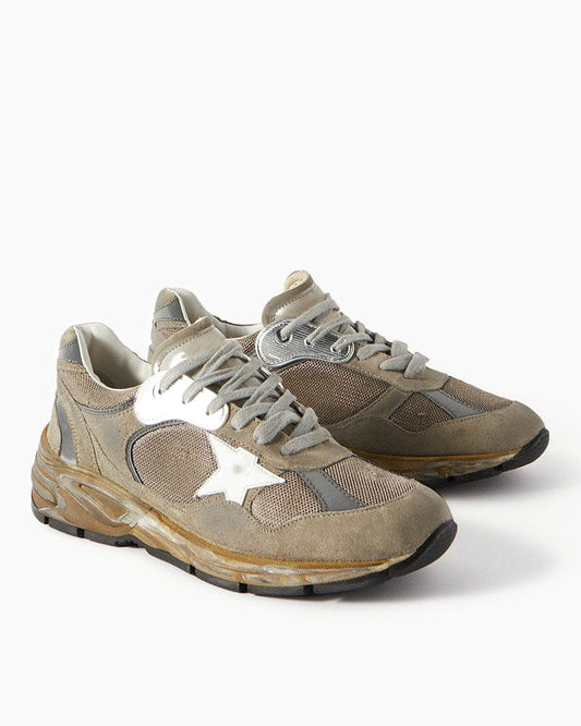 Hand-Finished Worn Look Mixed Material Sneakers