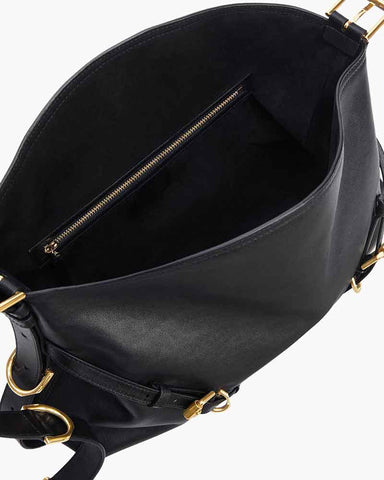 Shiny Calfskin V Hobo Bag Adjustable Strap Gold Hardware