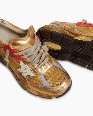 Vintage Look Chunky Mesh & Leather Sneakers