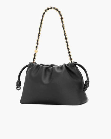 Medium Ruched Genuine Leather Bag Donut Chain