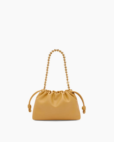 Medium Ruched Genuine Leather Bag Donut Chain