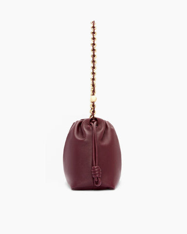 Medium Ruched Genuine Leather Bag Donut Chain