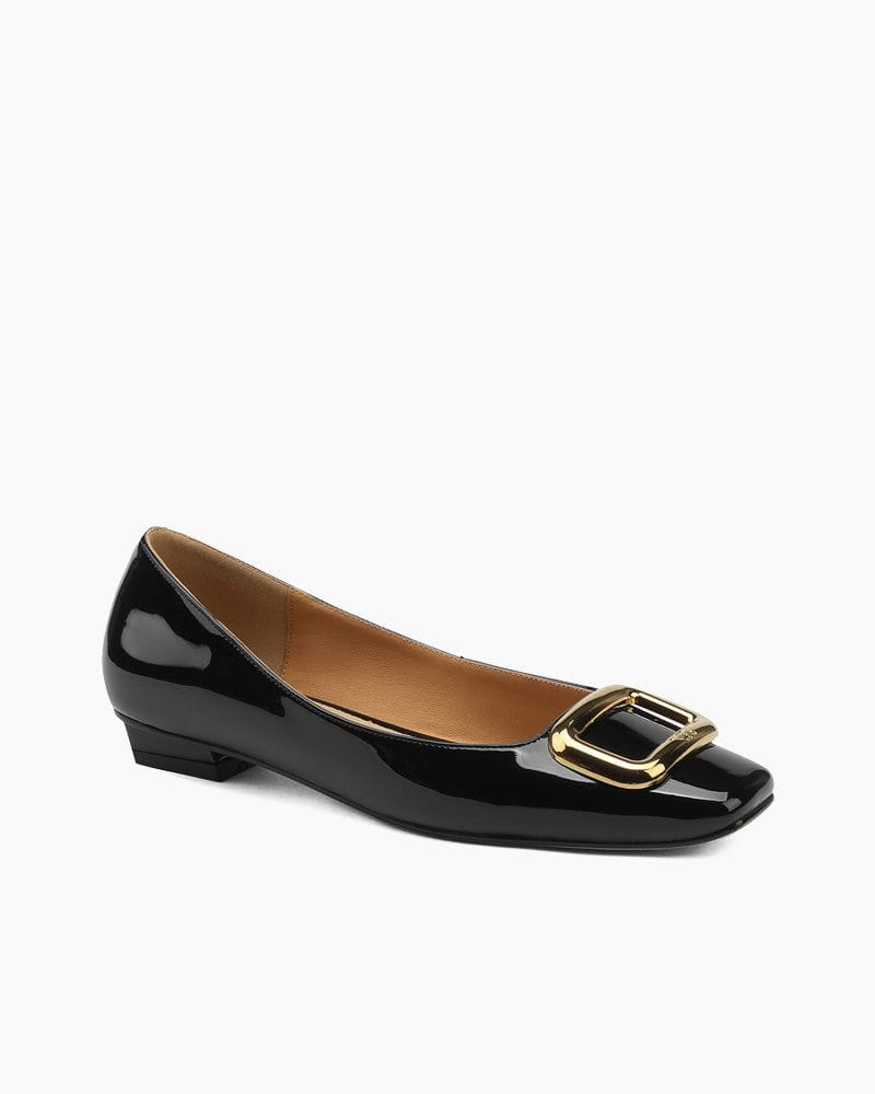 Gold Square Buckle Patent Leather Loafers