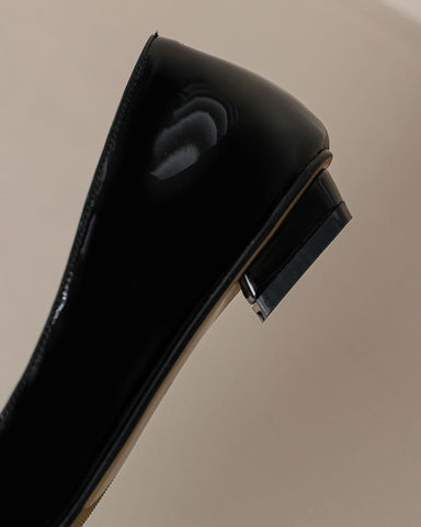 Gold Square Buckle Patent Leather Loafers
