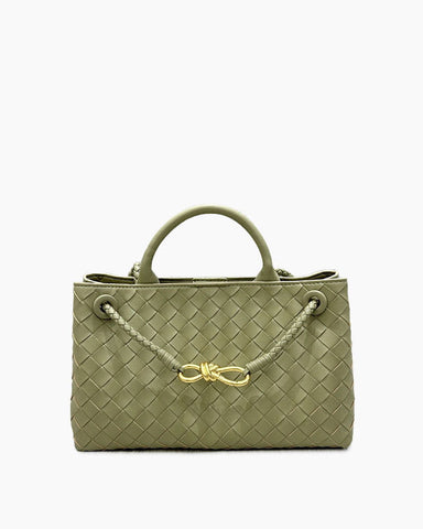 Women's Woven Leather Quilted Top Handle Bag