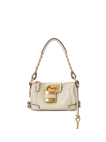 Small Grained Leather Bag Oversized Padlock