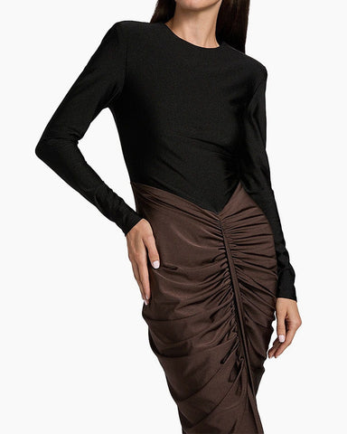 (Pre-sale) Women's Black Ruched Colorblocked Gown Dress