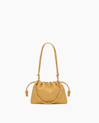 Medium Ruched Genuine Leather Bag Donut Chain