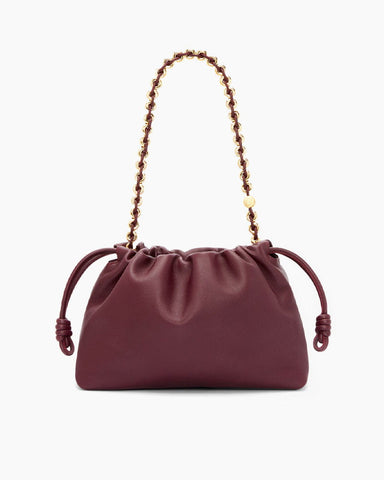 Medium Ruched Genuine Leather Bag Donut Chain