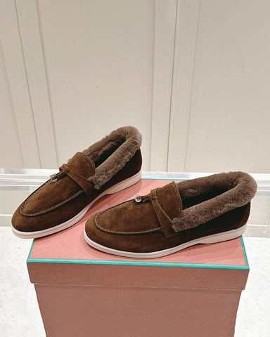 Suede and Shearling Fur Charms Walk Loafers