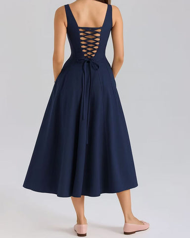Sweet Floral Lace-back Midi Sundress