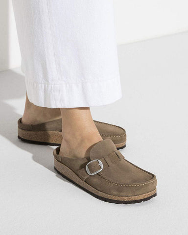 Women's Casual Suede Mules with Adjustable Buckle Strap