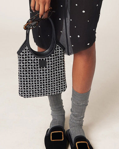 Satin Synthetic Crystal Fabric Handbag