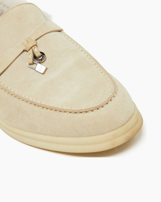 Suede and Shearling Fur Charms Walk Loafers