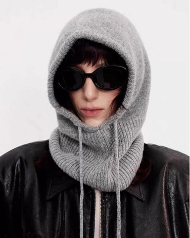 Women's Wool Ribbed Balaclava Soft Knit