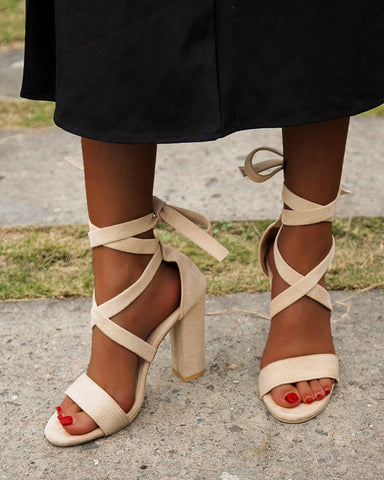 Strappy Chunky Block Ankle High Heel Sandals
