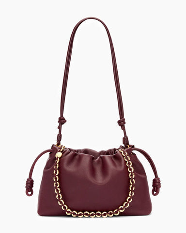 Medium Ruched Genuine Leather Bag Donut Chain
