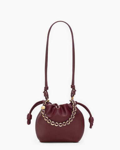 Medium Ruched Genuine Leather Bag Donut Chain