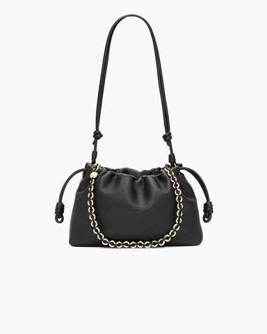 Medium Ruched Genuine Leather Bag Donut Chain