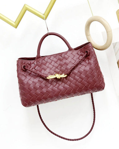 Women's Woven Leather Quilted Top Handle Bag