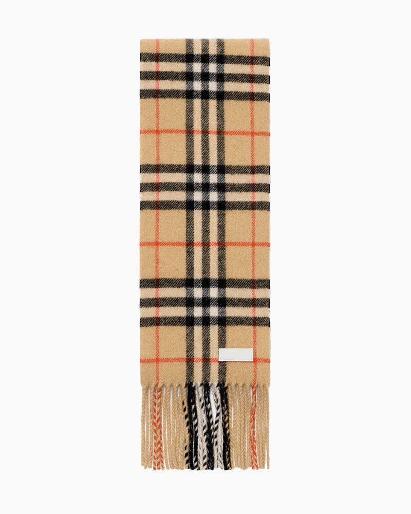 Slim Check Cashmere Shawl Fringes