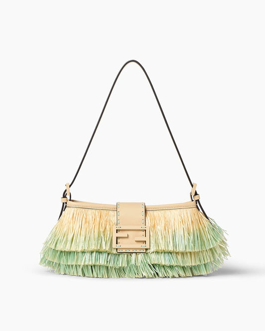 Tiered Raffia-Effect Fringe Shoulder Bag