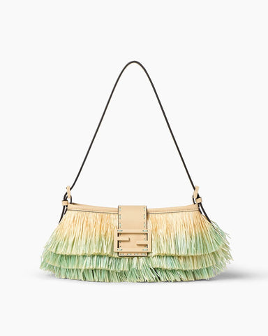 Tiered Raffia-Effect Fringe Shoulder Bag