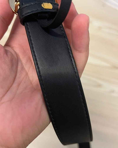Women's Black Smooth Leather Belt with Brass Double G Buckle