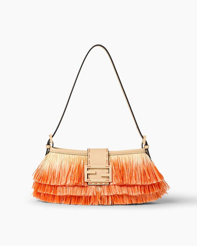Tiered Raffia-Effect Fringe Shoulder Bag
