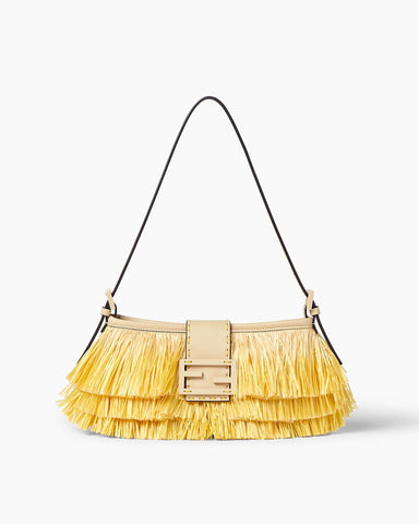 Tiered Raffia-Effect Fringe Shoulder Bag