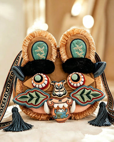 Embroidered Tiger Head Crossbody Bag