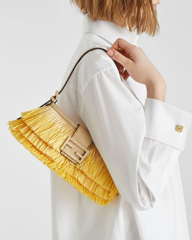 Tiered Raffia-Effect Fringe Shoulder Bag