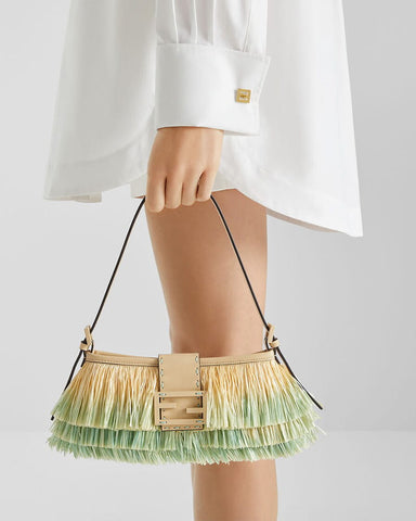 Tiered Raffia-Effect Fringe Shoulder Bag