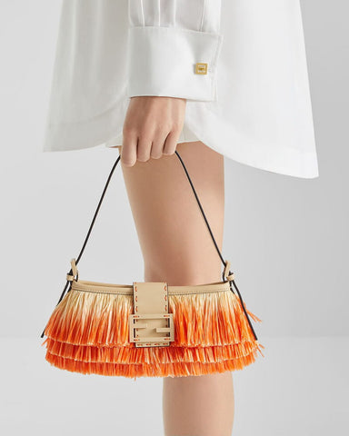 Tiered Raffia-Effect Fringe Shoulder Bag