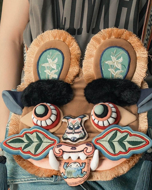 Embroidered Tiger Head Crossbody Bag