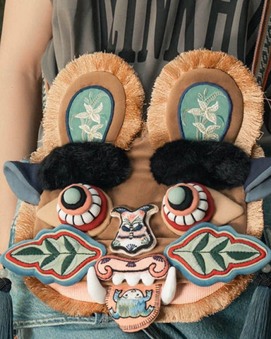 Embroidered Tiger Head Crossbody Bag