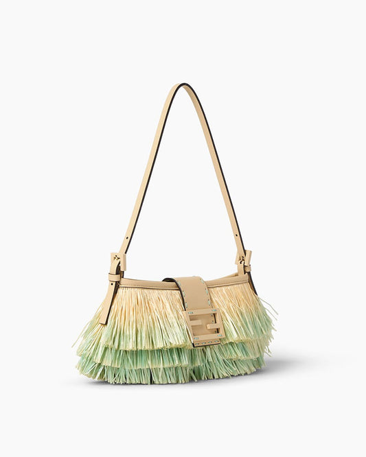 Tiered Raffia-Effect Fringe Shoulder Bag