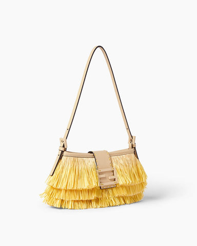 Tiered Raffia-Effect Fringe Shoulder Bag