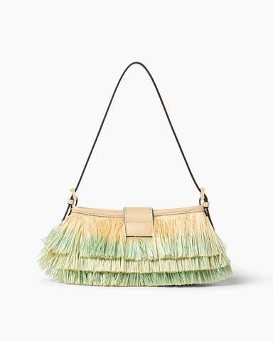 Tiered Raffia-Effect Fringe Shoulder Bag
