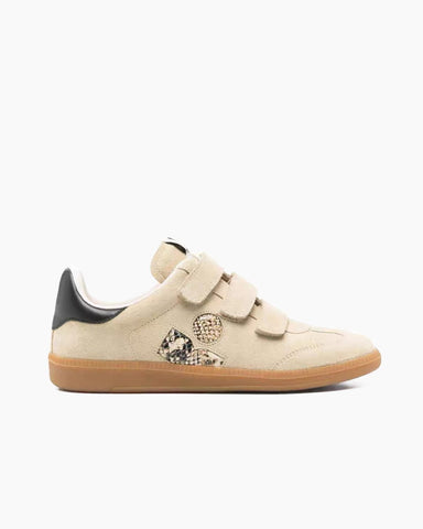 Women’s Beige Suede Leather Hook-and-Loop Sneakers