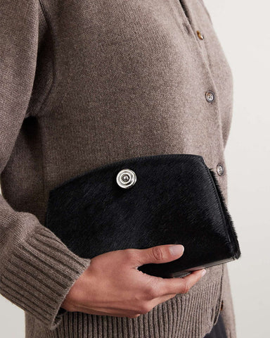 (Pre-sale)Leopard-Print Calf Hair Clutch with Gold Stud Detail