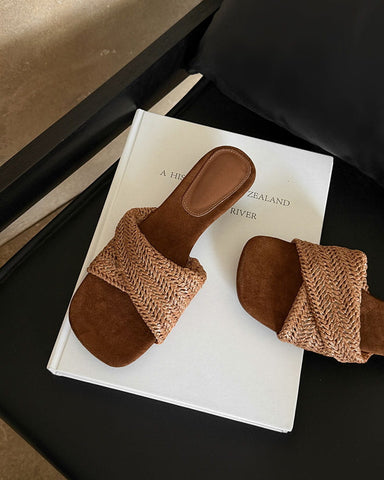 Cross-Strap Woven Open-Toe Slide Sandals