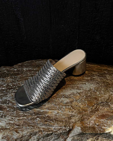 Woven Open-Toe Block-Heel Mule Sandals