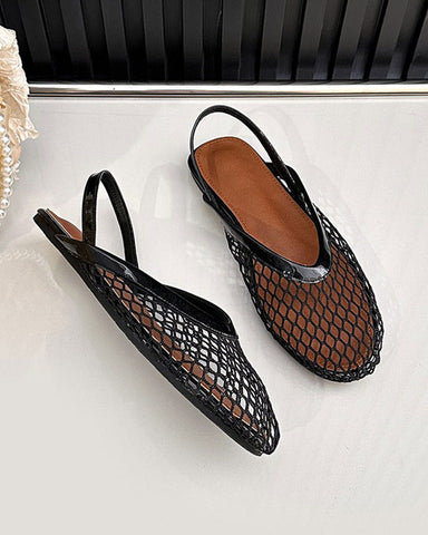 Minimalist Mesh Round-Toe Slingback Flats