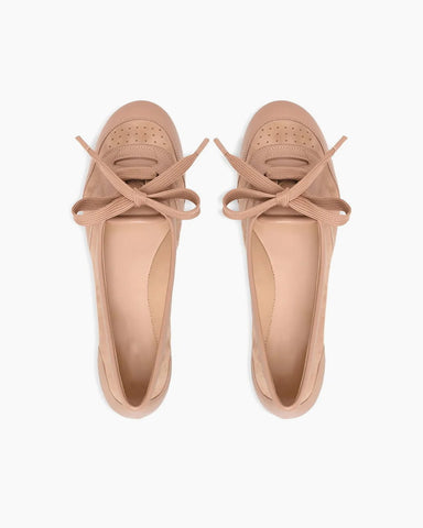 Soft Sheepskin Lace-Up Ballet Flats
