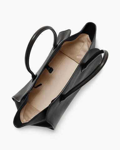 Matte Grained Saddle Leather Tote Tubular Handles