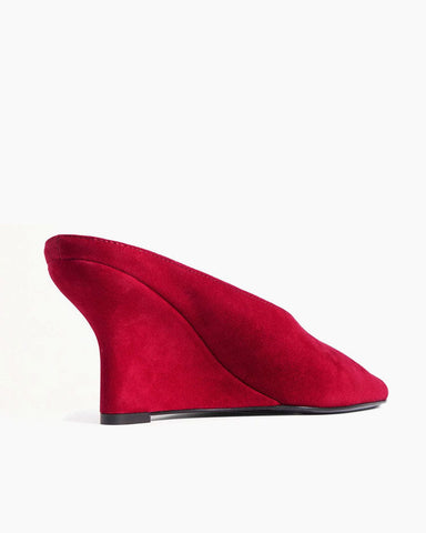 (Pre-sale)Black Velvet Peep-Toe Wedge Mules